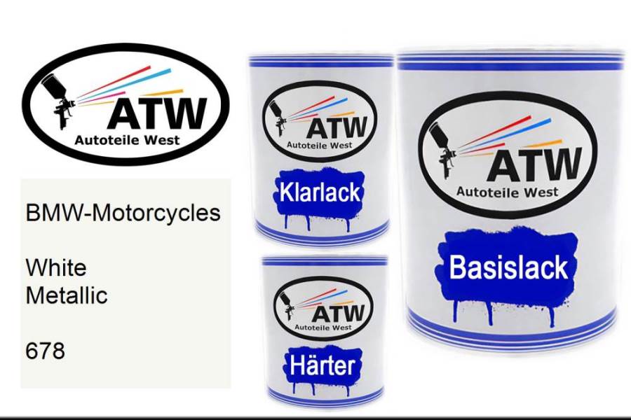 BMW-Motorcycles, White Metallic, 678: 1L Lackdose + 1L Klarlack + 500ml Härter - Set, von ATW Autoteile West.